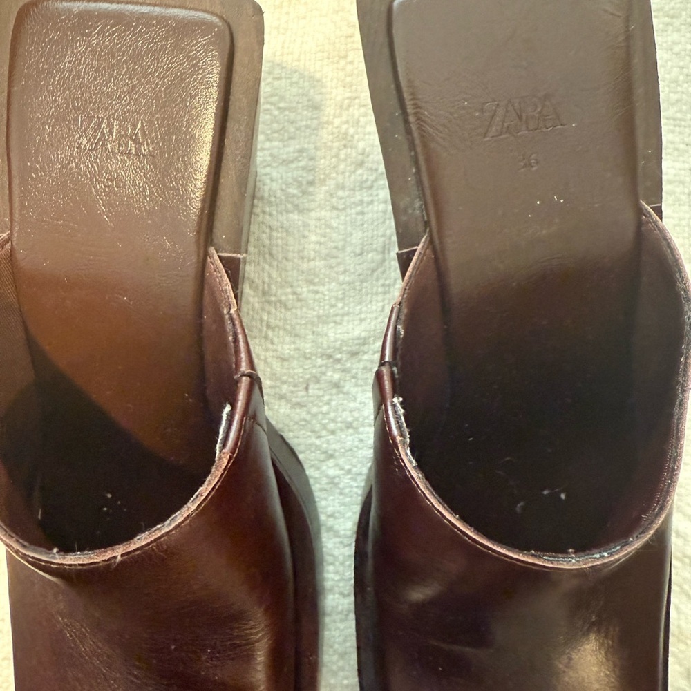Zara Brown Leather Squared Toe Clogs - Picture 8 of 10
